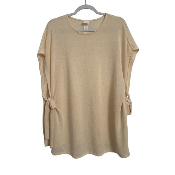 H&M Women’s XL Lagenlook Chic Boho Ivory Knit Open Side Tie Dolman Tunic Top - Picture 1 of 11